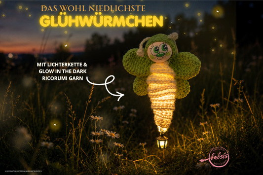 Gehäkeltetes Glühwürmchen mit handbemaltem Holzköpfchen
