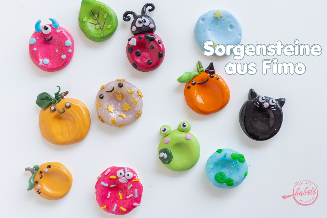 sorgensteine aus fimo DIY verschiedene designs tiere und oberflächen