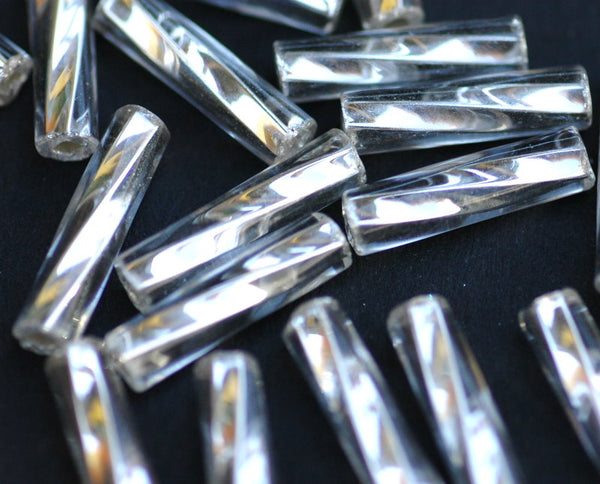 Glasstift-Perle gedreht kristall Silbereinzug 15x4mm 17g / Dose