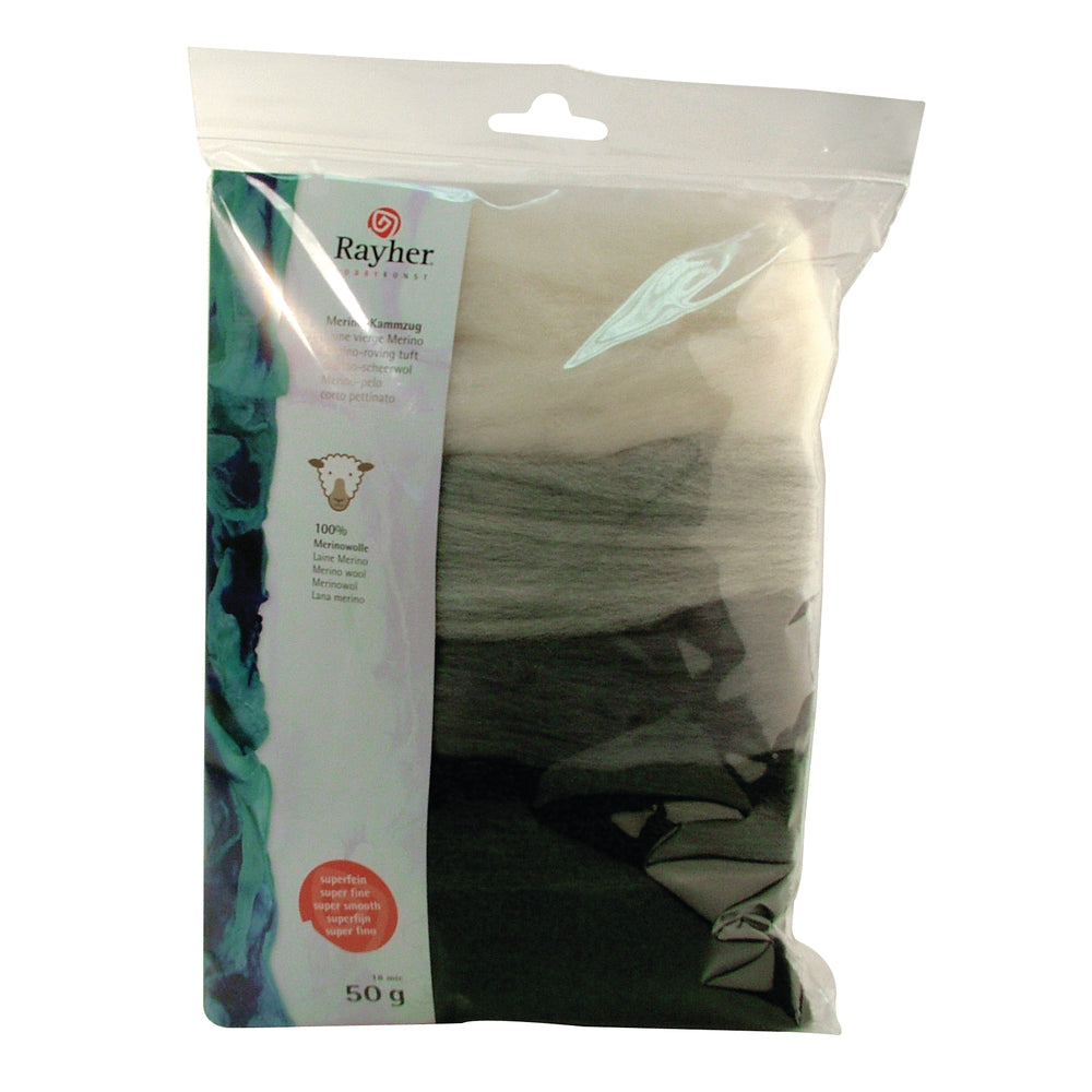 Merino-Kammzug Schurwolle superfein Mischpackung sortiert 18 mic 50g (5x10g)