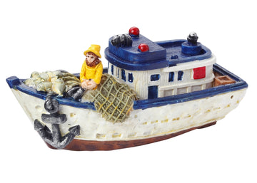 Miniatur Polyresin Fischerboot mit Fischer 10cm