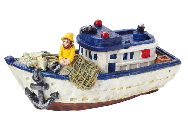 Miniatur Polyresin Fischerboot mit Fischer 10cm