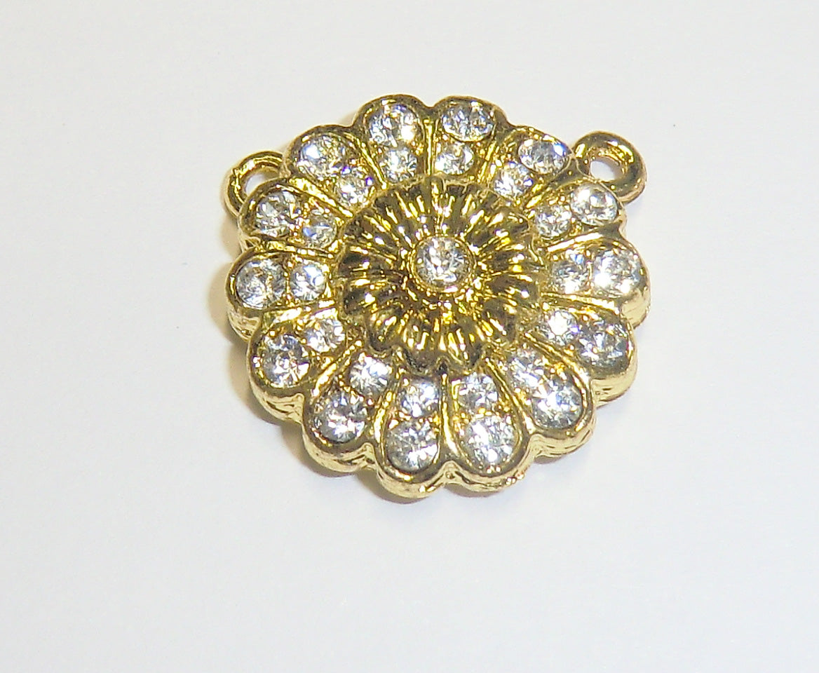 Magnet Blumenverschluss mit Strass, goldfärbig 25x8mm