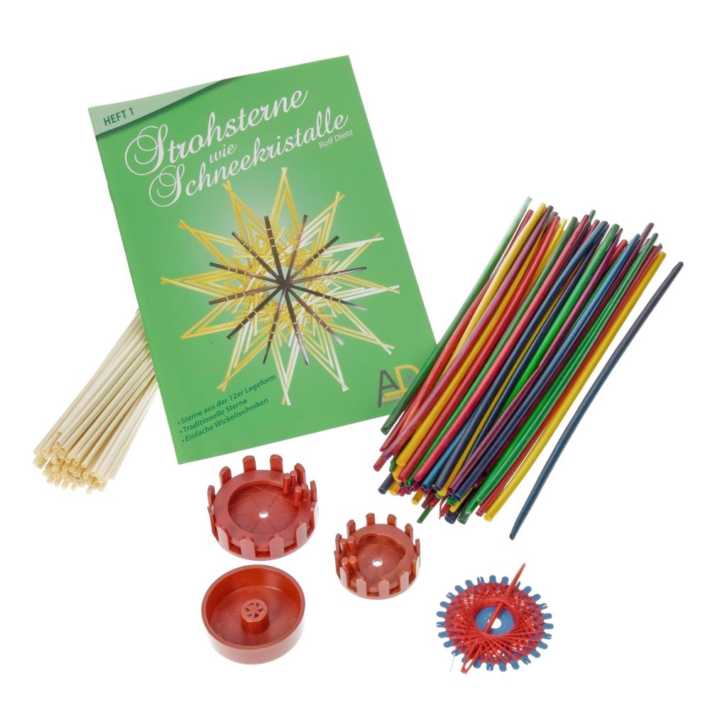 Strohsterne Bastelpackung 4-teilig Buch Nr. 1 bunt und natur