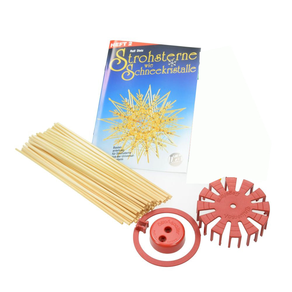 Bastelset Strohsterne Basteln Set mit Anleitungs-Heft 4-teilig