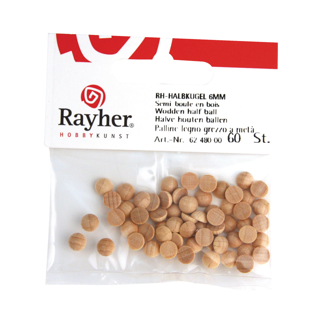 Rohholz-Halbkugel, ungebohrt, 12 mm, 20 Stück/Verpackung