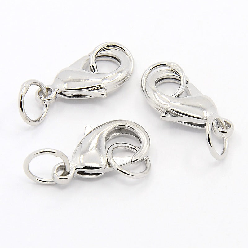 Karabiner 15 mm mit Ringerl, 3 Stück, Platin, nickelfrei