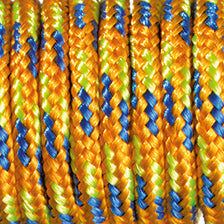 Paracord 2 mm dünn gemustert, orange-gelb-blau, 10 m/Pkg.