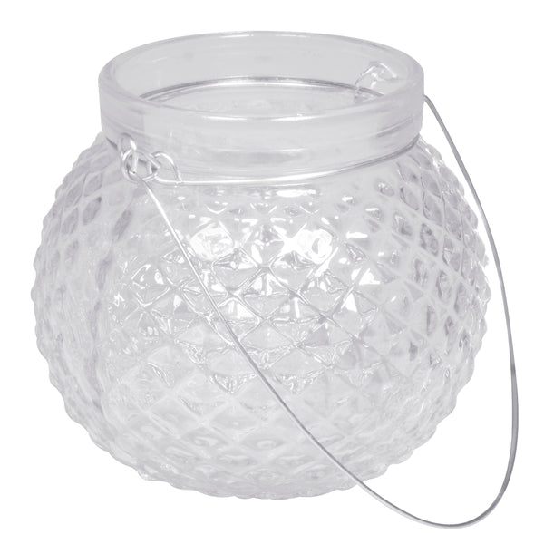 Windlichtglas mit Ornament rund Henkel Höhe 9cm Öffnung 6,5cm