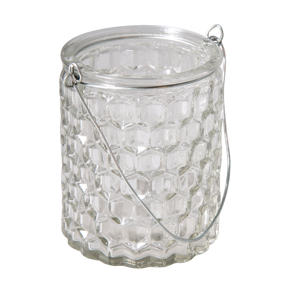 Windlichtglas Wabenmuster mit Henkel 7,5x7,5x9cm 200ml