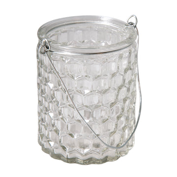 Windlichtglas Wabenmuster mit Henkel 7,5x7,5x9cm 200ml