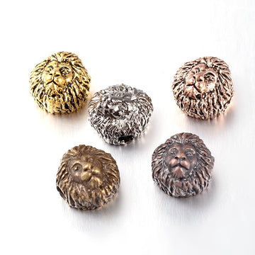 Löwenkopf-Perlen Tibetsilber 13mm 3mm Lochbohrung quer hohl per Stück