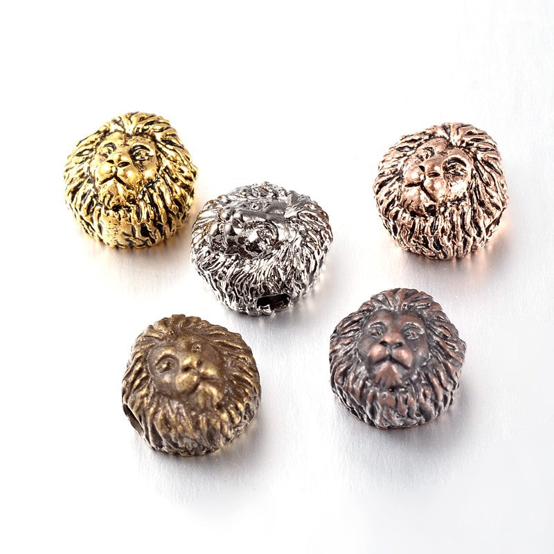 Tibetsilber Löwenperlen, 13mm, 3 mm Lochbohrung quer, hohl, pro Stück