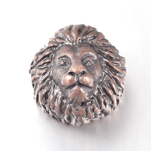 Löwenkopf-Perlen Tibetsilber 13mm 3mm Lochbohrung quer hohl per Stück