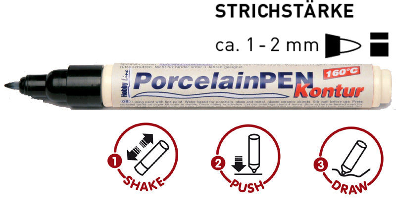 Porcelain PEN Stift, 1-2 mm, schwarz, zum Einbrennen, Kontur 1-2 mm
