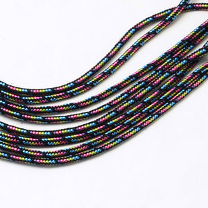 Paracord dünn 2 mm, gemustert schwarz-cyan-pink-gelb, 10 m