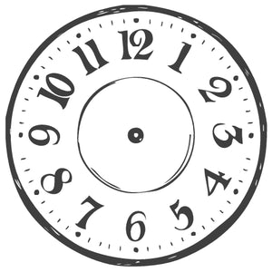 runder Stempel, Uhr ohne Zeiger, Dm 3 cm,