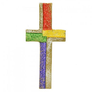 Wachsdekor Kreuz modern, bogenfärbig, 110x50mm