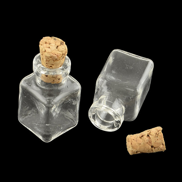 Mini Minifläschchen viereckig mit Kork 25x14x14mm 5 Stück/Packung