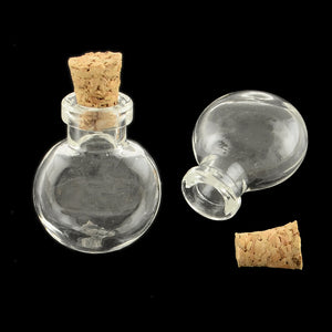 Mini-Glasfläschchen rund flach mit Kork 25x20x13mm 5 Stück/Verpackung