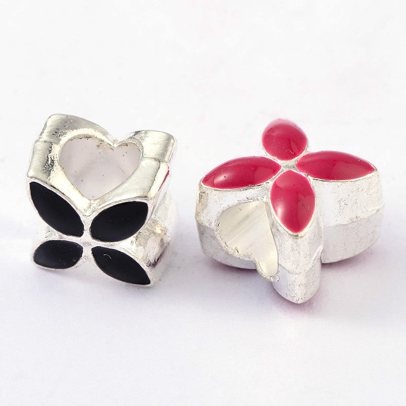 Großlochperle Metall, Blume mit Email, 10x8mm, pro Stück