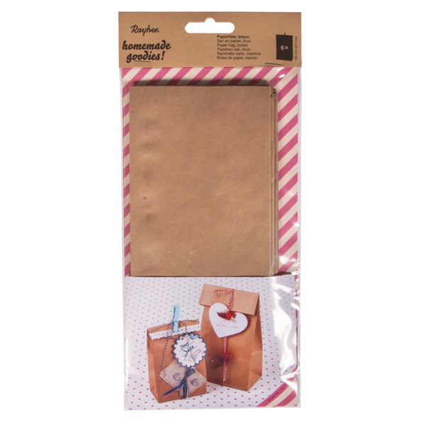 Kraftpapier Falttüten braun lebensmittelecht 11x6x22,5cm 6 Stk