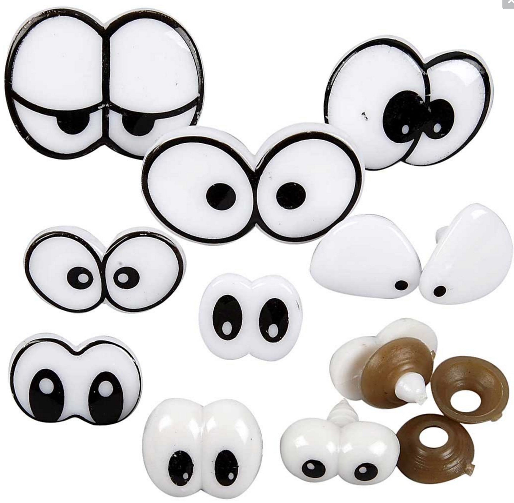 Kunststoff Sicherheitsaugen mit Ansteckvorrichtung  schwarz-weiß 2-3cm 9 Augenpaare/Set