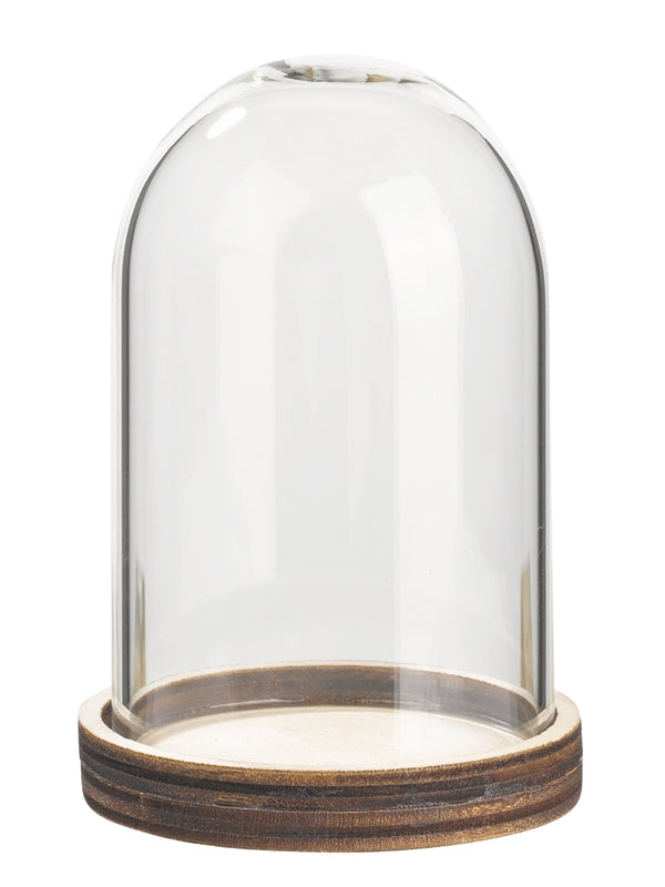 Glasglocke Sturz transparent mit Holz
