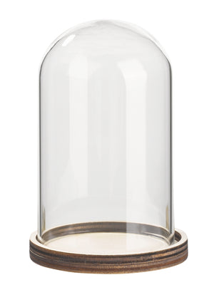 Glasglocke Sturz transparent mit Holz