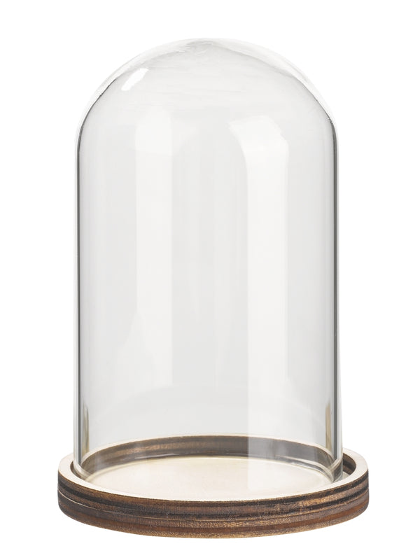 Glasglocke Sturz transparent mit Holz
