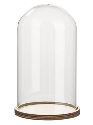 Glasglocke Sturz transparent mit Holz