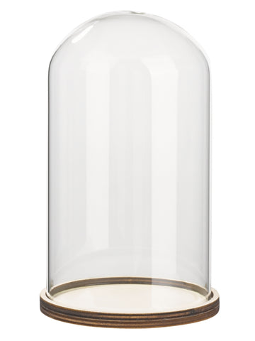 Glasglocke Sturz transparent mit Holz