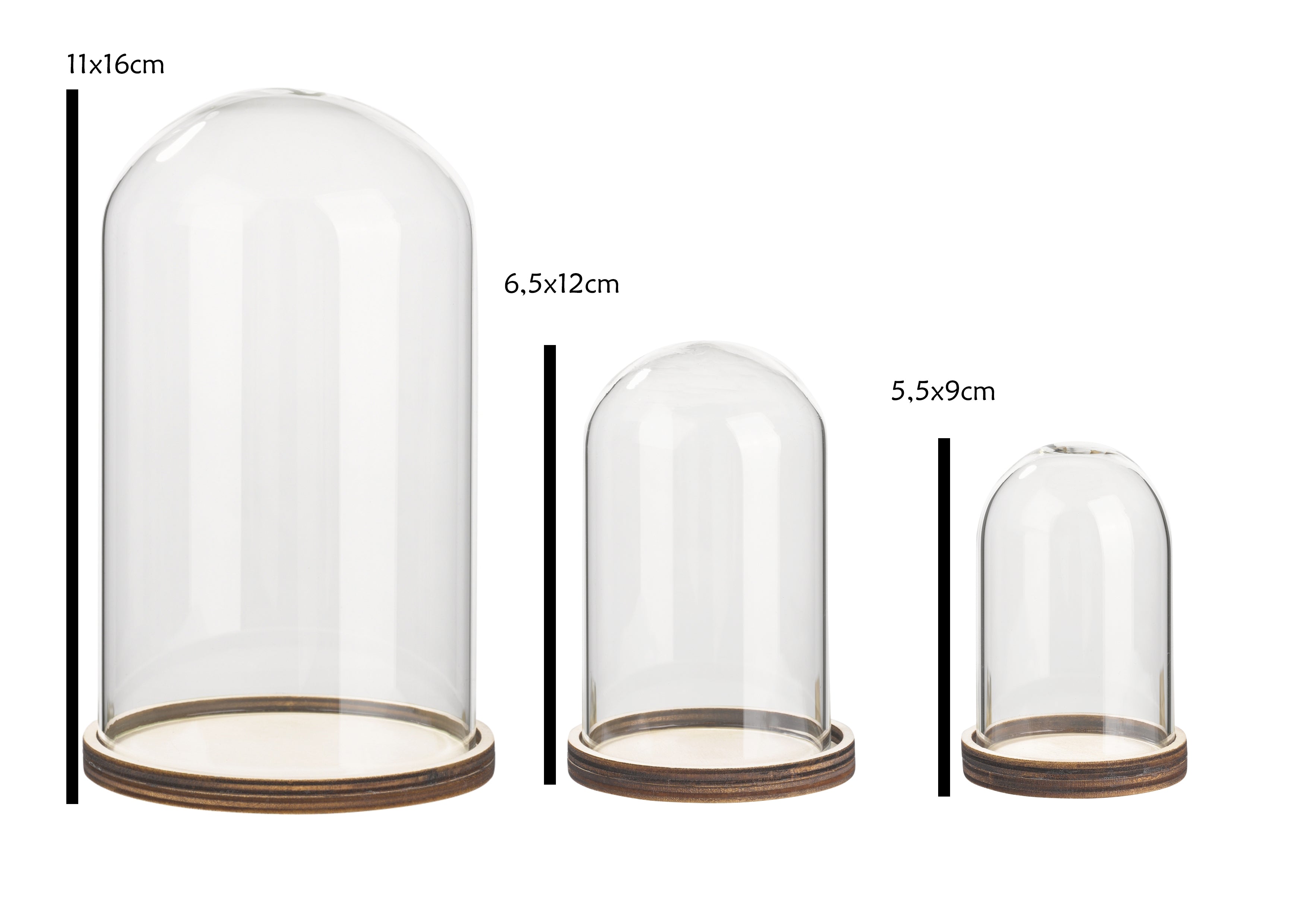 Glasglocke Sturz transparent mit Holz