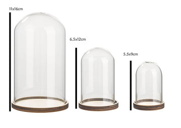 Glasglocke Sturz transparent mit Holz