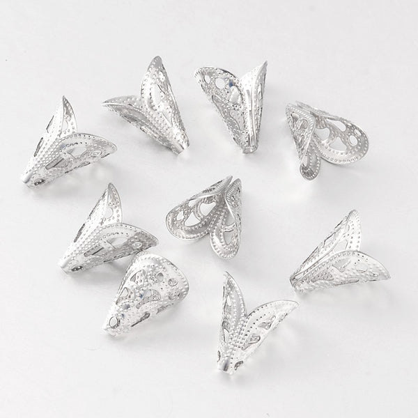 Kordelspitzen filigran Edelstahl silbern 12x10mm 10 Stück/Packung