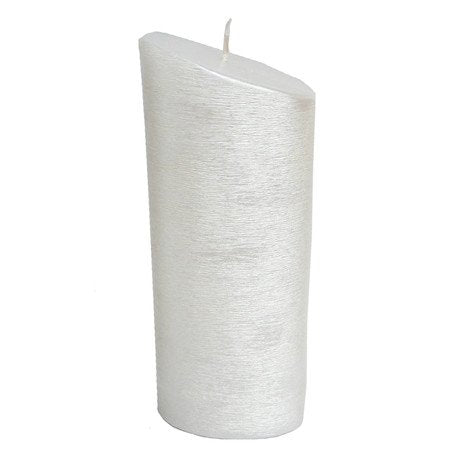 Kerzenrohling Ellipse schräg weiß perlmutt gebürstet  230/90/55mm