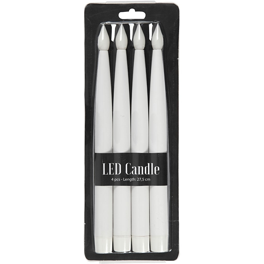 Led-Stabkerzen weiß 27,5x2cm 4 Stück/Set