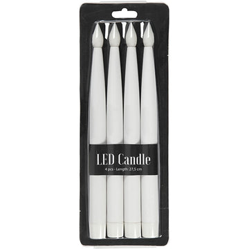 Led-Stabkerzen weiß 27,5x2cm 4 Stück/Set