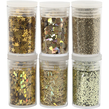 Glitzersortiment Gold, 6 x 5g sortiert