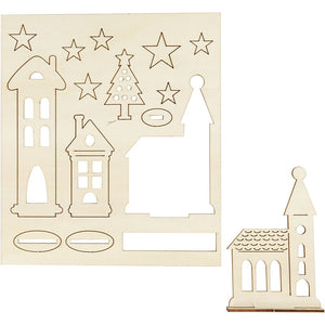 Holzfiguren Weihnachtsstadt  zum Aufstellen, Sperrholz20x17,5mm, 3mm dick,