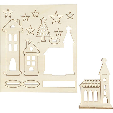 Holzfiguren Weihnachtsstadt  zum Aufstellen, Sperrholz20x17,5mm, 3mm dick,