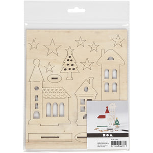 Holzfiguren Weihnachtsstadt  zum Aufstellen, Sperrholz20x17,5mm, 3mm dick,