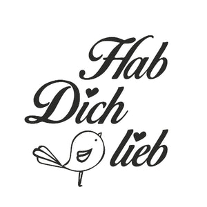 Stempel rund Hab dich lieb- Vogel Kautschukstempel Holzgriff Ø 3,2 cm