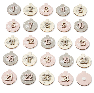 Adventkalender- Zahlen mit Klebepunkt Set  natur grau rosenholz 1-24 sortiert
