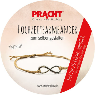 Hochzeitsarmbänder Hochzeitsanstecker Unendlichkeit Infinity Makramee zum Selbermachen 20 Stück braun silber