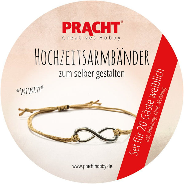 Hochzeitsarmbänder Hochzeitsanstecker Unendlichkeit Infinity Makrame zum Selbermachen 20 Stück braun silber