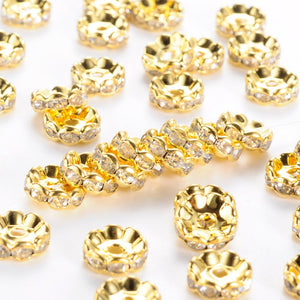 Strassrondelle 10mm, Zwischenperle mit klaren Strasssteinchen, 30 Stück/Dose