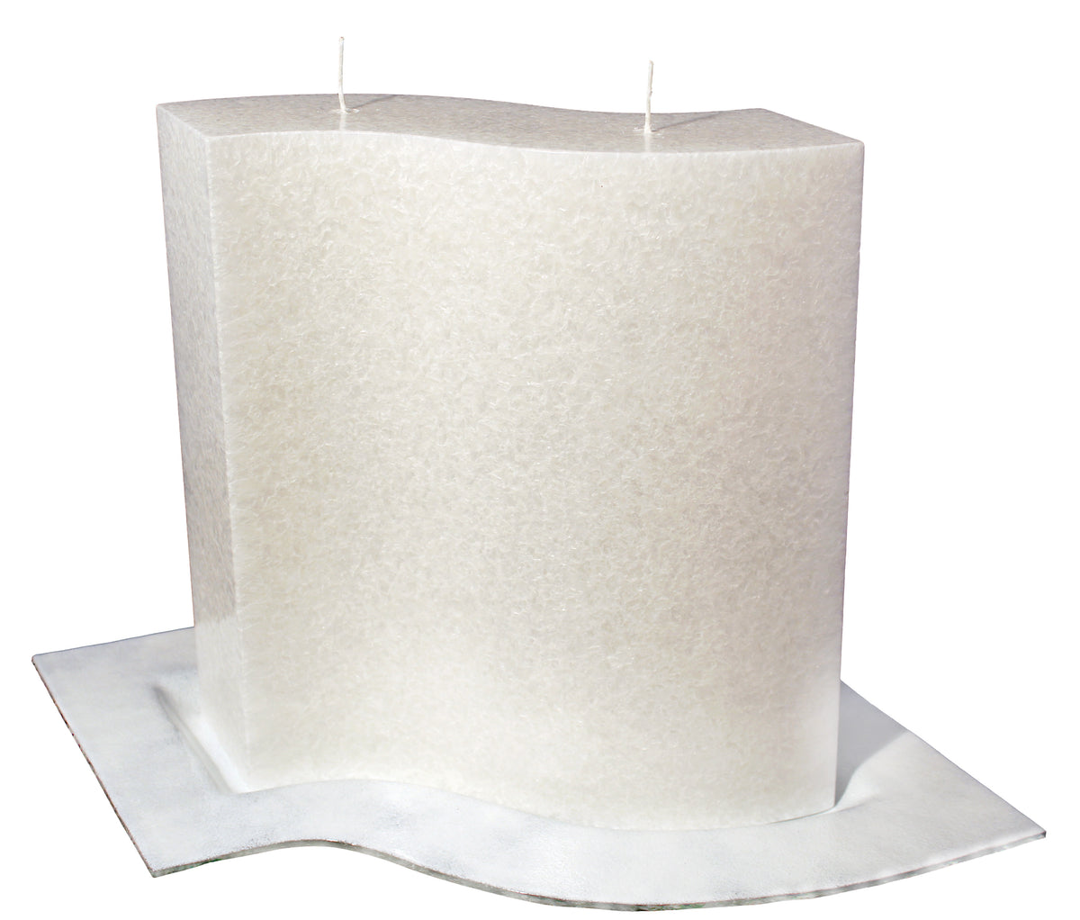 Stearin-Kerzenrohling Eternal Wave wellenförmig weiß massiv 2 Dochte 270x90x270mm