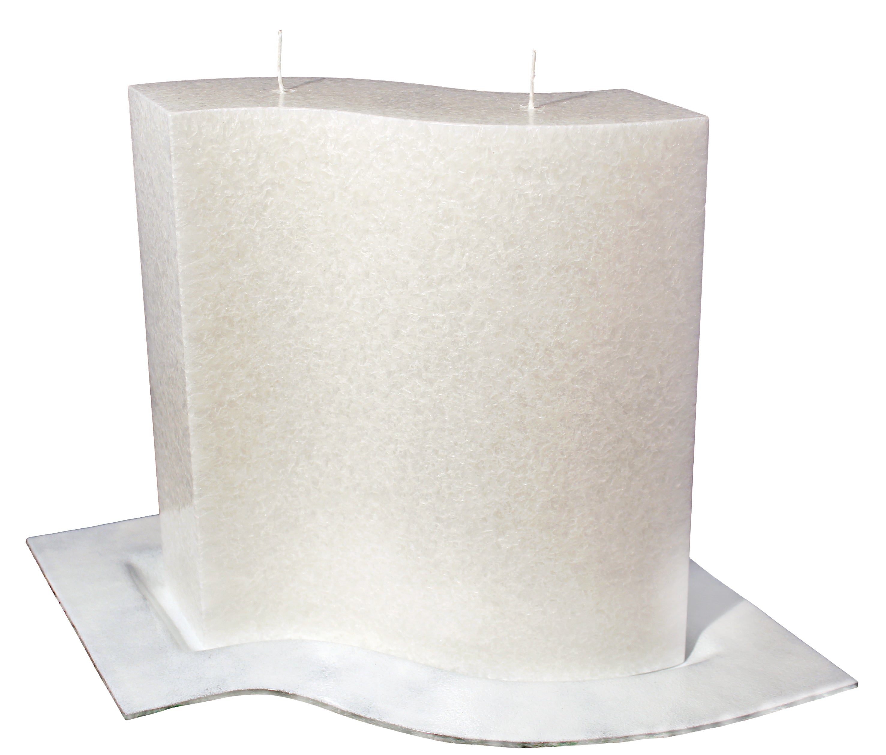 Stearin-Kerzenrohling Eternal Wave wellenförmig weiß massiv 2 Dochte 270x90x270mm