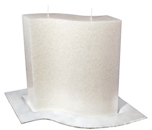 Stearin-Kerzenrohling Eternal Wave wellenförmig weiß massiv 2 Dochte 270x90x270mm
